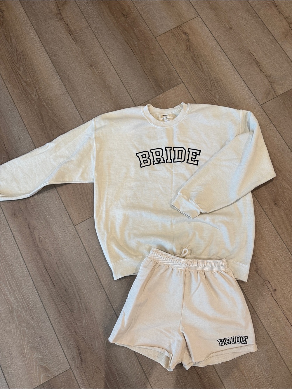Anthropologie Cream 'BRIDE' Sweatshirt and Shorts Set
